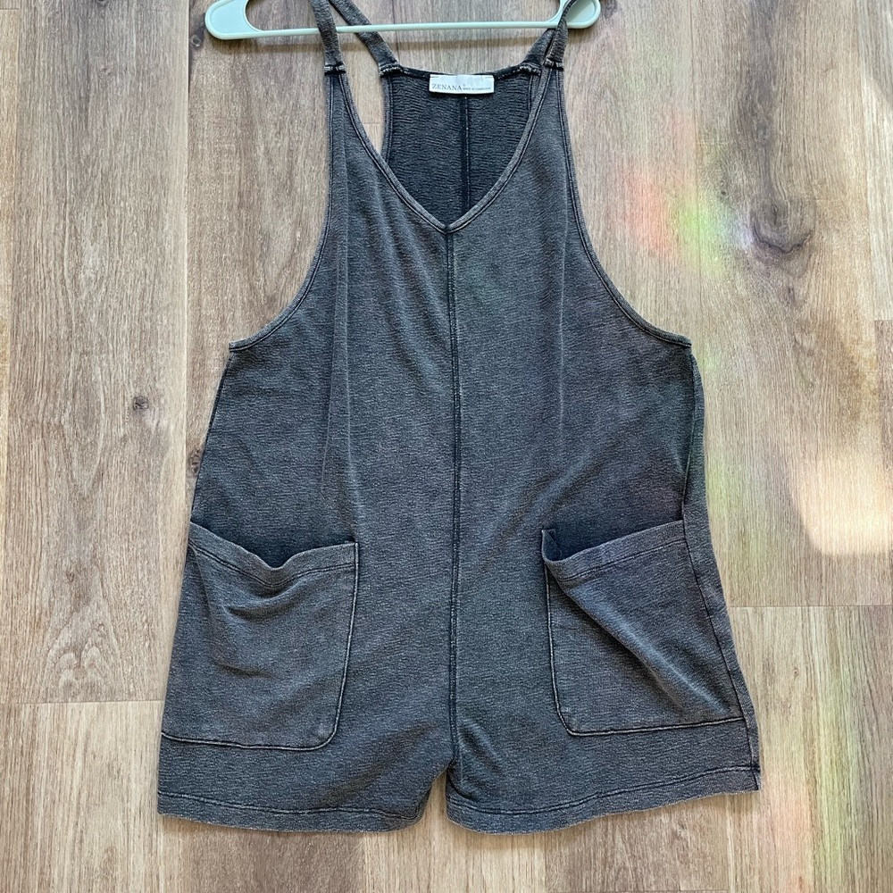 Gray Sleeveless Romper with Pockets